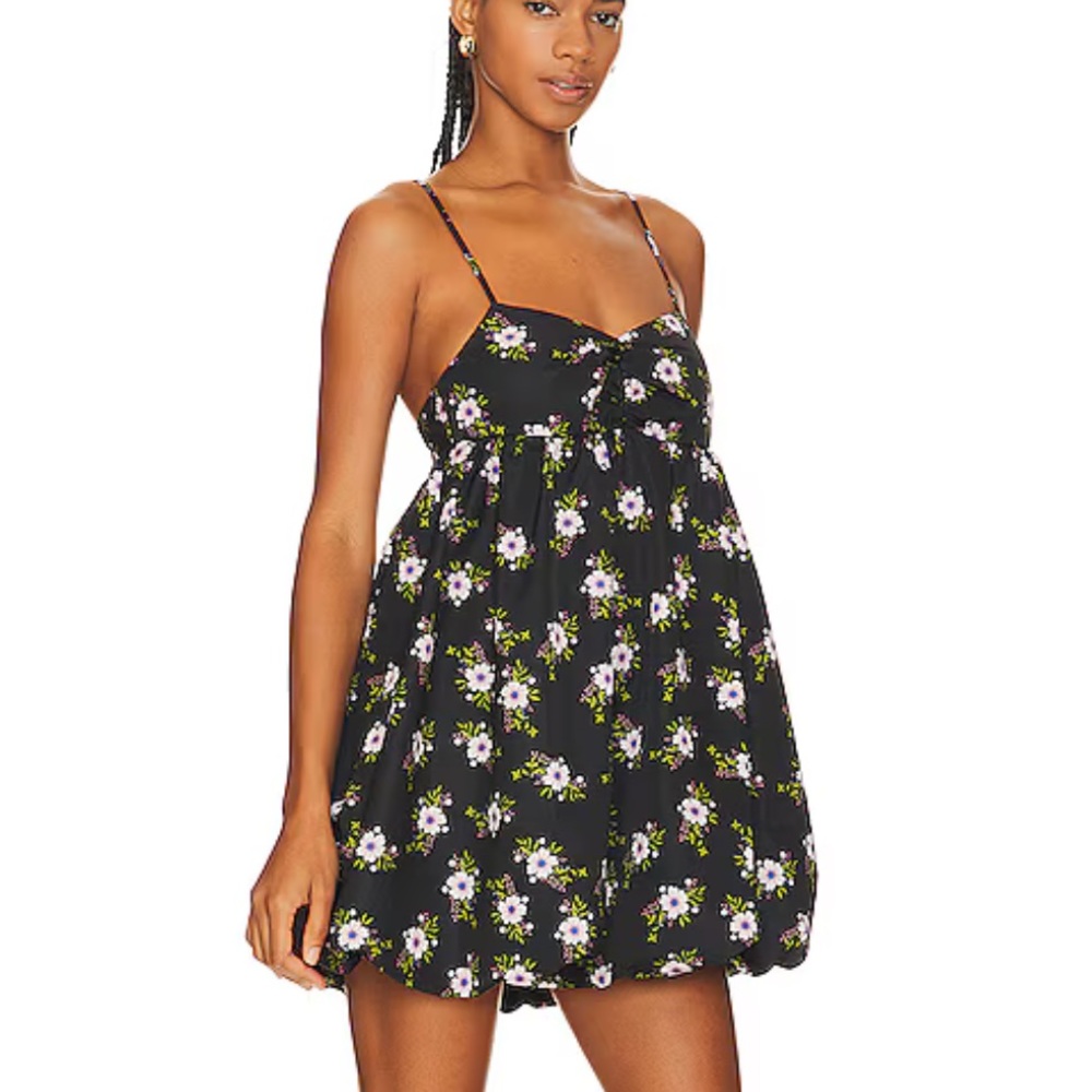 NWT Free People ‘In a Bubble’ Mini Dress Women’s XL Black Floral Tank Rouched